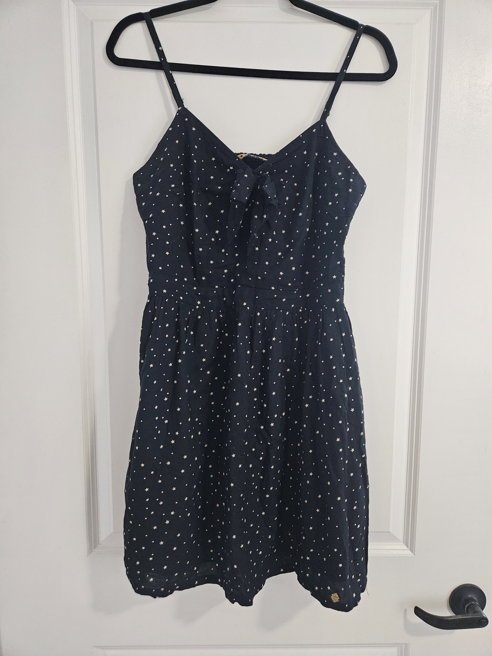 Superdry Navy Star Print Spaghetti Strap 100% Cotton Dress - Size Small